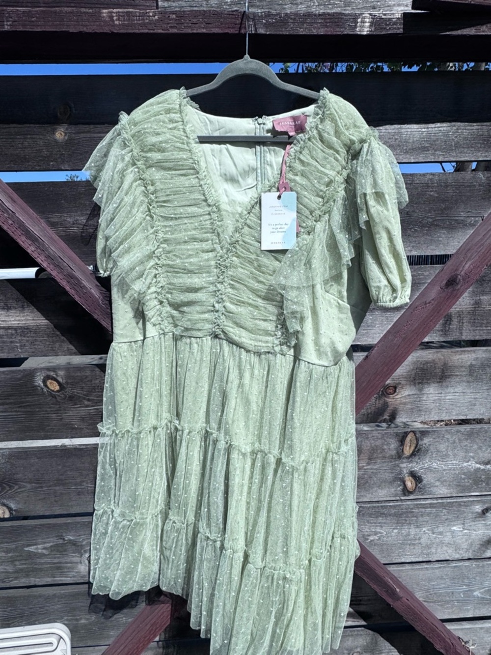 4XL Women’s Plus Sage Green Dress JessicaKae New NWT Star Tulle Polkadot Formal